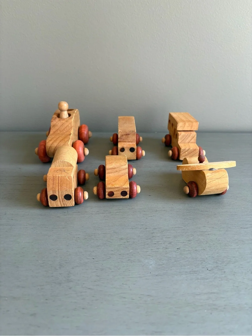 Vintage Montgomery School House Vermont Wooden Vehicles & Plane Toy Lot of 7